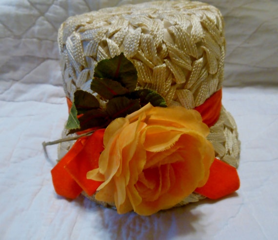 Vintage 1940s Cloche Woven Straw Hat ~ Large Cora… - image 2