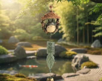 Adorno colgante de resina con forma de campanilla de viento de Totoro, decoración de campana de anime japonés, lindo regalo inspirado en el estudio para el hogar y el jardín.