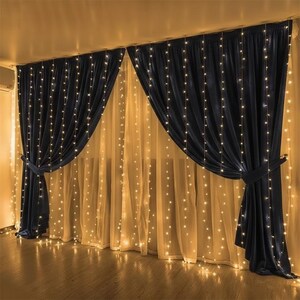 Curtain String Lights 300 LED Warm White USB Fairy Lights 8 Modes Waterproof Window Curtain Lights Bedroom Wedding Christmas Backdrop Decor