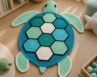 Crochet Turtle Rug Pattern PDF, Hexagon Shell Baby Play Mat, Amigurumi Sea Turtle Carpet, Nursery Decor Crochet Pattern, Kids Room Rug Pdf