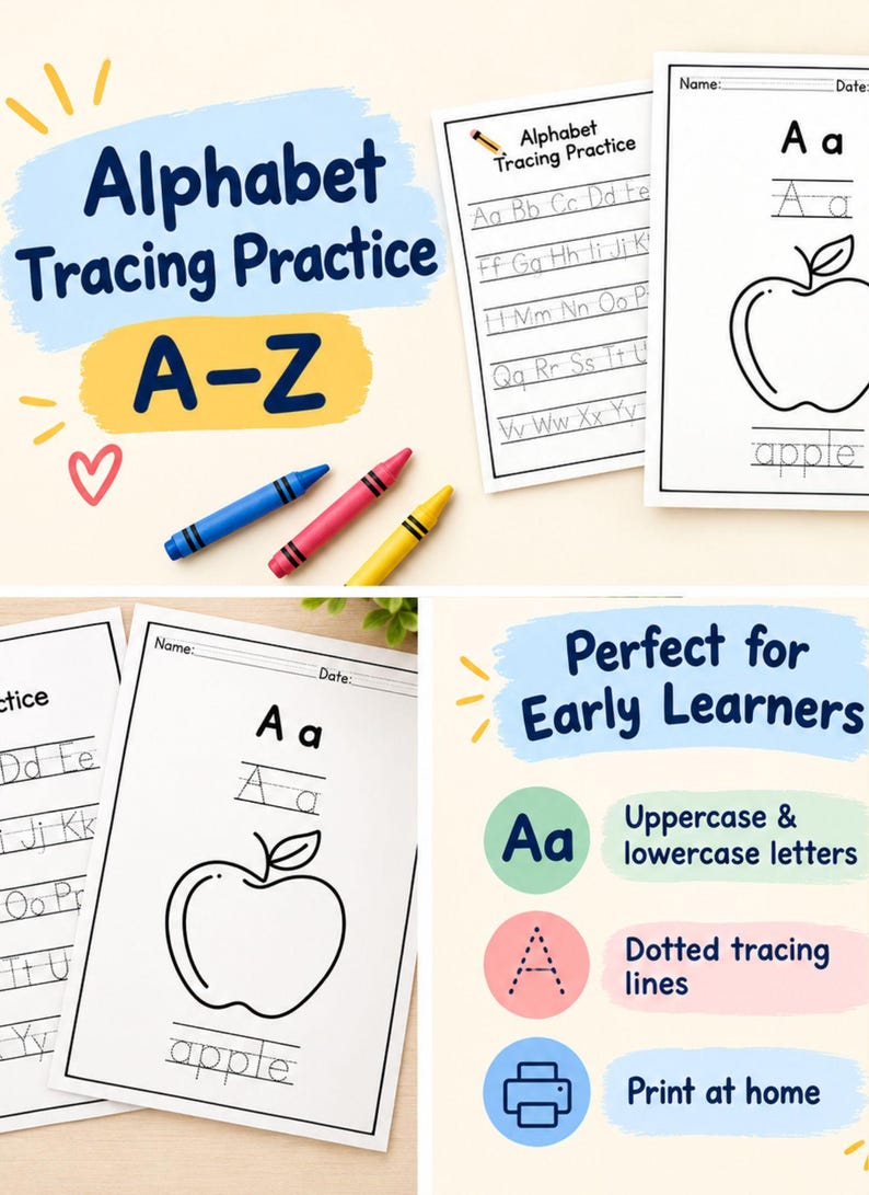 Alphabet Tracing Worksheets A-Z | Handwriting Practice (PDF) - Etsy