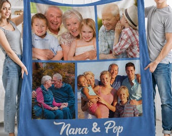 Personalized Grandparents Photo Throw, Custom Nana and Pop Gift, Family Photo Collage, Grandparent Blanket