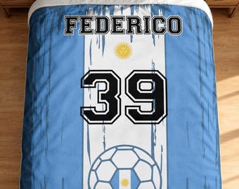 Custom Soccer Blanket, Personalized National Team Flag, Name Number Throw, World Football Fan Gift