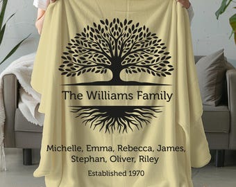 Personalized Family Tree Blanket, Cozy Custom Family Members Names Throw Gift For Parents