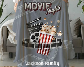 Personalized Movie Night Blanket, Family Cinema Throw, Custom Blanket for Family, Cozy TV Gift