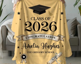 Personalized Graduation Blanket, Class Of 2026 Senior Cozy Throw Blanket, Custom Diploma Design Gift