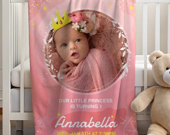 Personalized First Birthday Blanket, Custom Baby Photo Throw,  Minky Sherpa Fleece