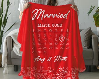 Wedding Date Blanket, Personalized Anniversary Calendar, Married Couple Gift, Wedding Keepsake Throw
