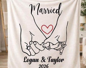 Personalized Married Couple Blanket, Custom Anniversary Gift for Couples, Wedding Keepsake Throw Blanket
