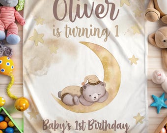 Personalized First Birthday Baby Blanket, Custom Minky Or Sherpa Throw, Baby Turning One Gift