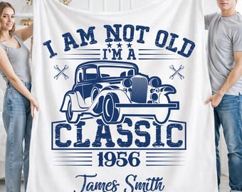 I'm A Classic Blanket, Personalized Vintage Car Throw, Custom 70th Birthday Gift for Men