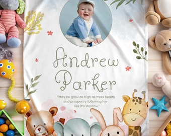 Personalized Baby Photo Gift, Custom Blessing Blanket Gift for Baby Birthday,  Newborn Nursery Throw