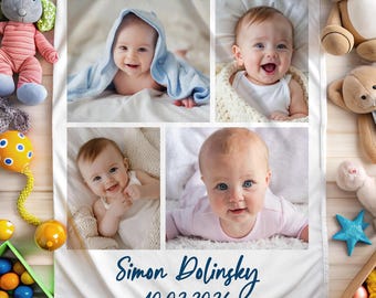 Personalized Baby Photo Blanket, Custom Collage Baby Birthday Gift, Minky Fleece Or Sherpa Throw