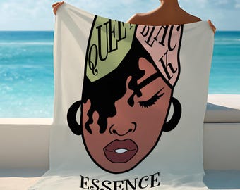 Custom Text Black Queen Beach Towel, Empowerment Gift For Her, Strong Woman Summer Essential