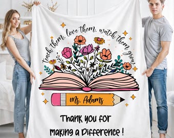 Personalized Teacher Appreciation Blanket, Custom Teacher Gift Blanket, Thank You Teacher Blanket, End Of Year Gift For Teacher