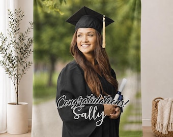 Personalized Graduation Photo Blanket, Custom Message Senior Throw Gift For Graduate, Sherpa Fleece Blanket