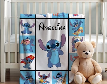 Custom Stitch Baby Blanket With Name, Personalized Stitch Nursery Blanket, Newborn Baby Shower Gift