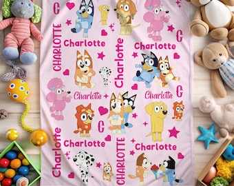 Personalized Bluey Baby Blanket With Name, Custom Bluey Nursery Blanket, Baby Shower Gift