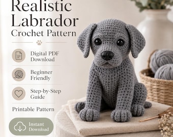 Realistic Labrador Crochet Pattern PDF, Amigurumi Grey Puppy Plush Tutorial (Instant Download)