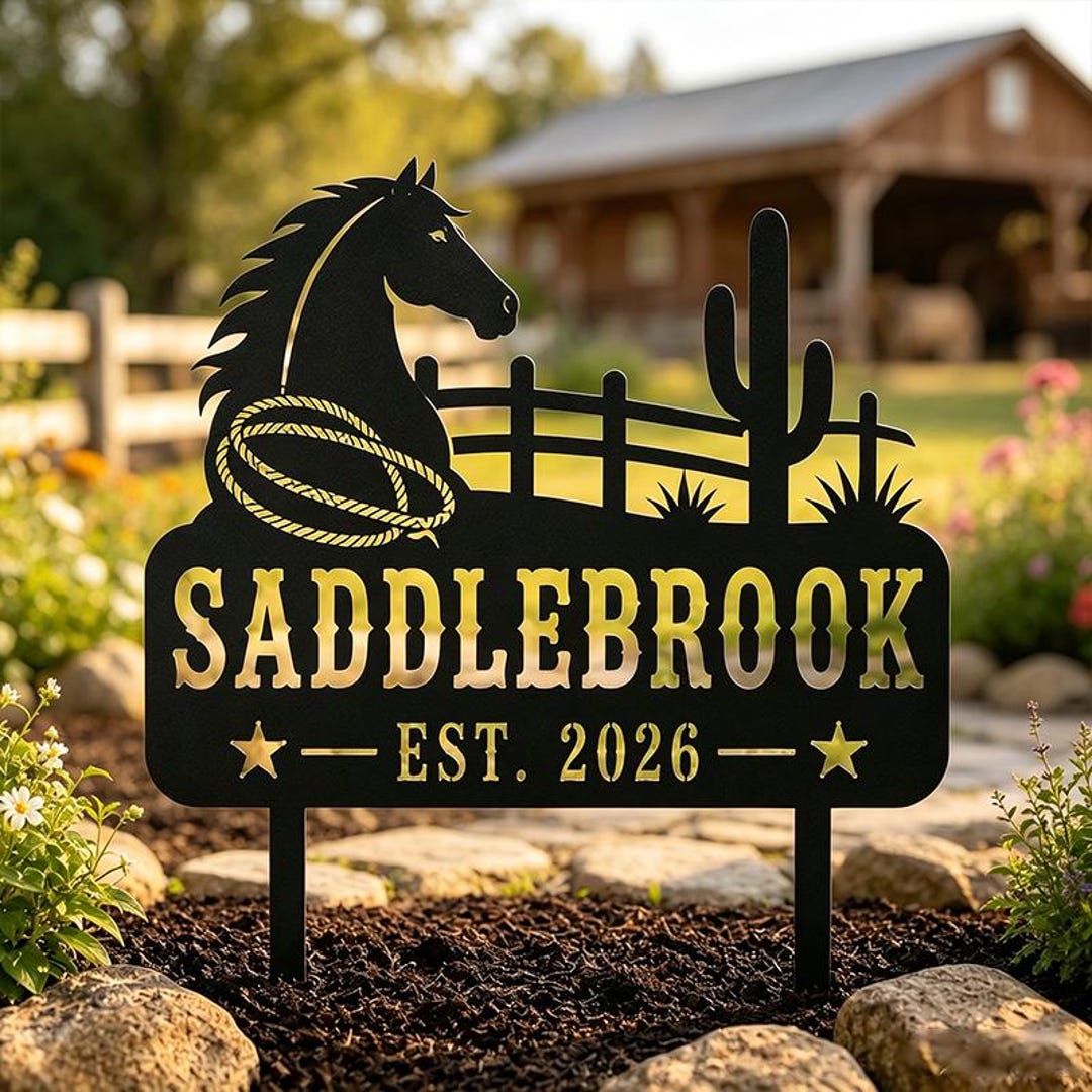 Personalized Horse Ranch Metal Sign, Custom Farm Name Yard Stake ...