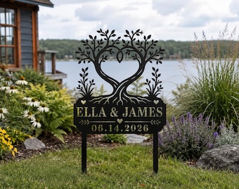 Personalized Metal Garden Stake, Custom Couple Garden Sign, Wedding Garden Decor, Anniversary Gift for Couple, Custom Family Yard Sign