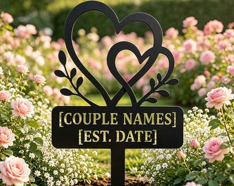 Personalisierter Paar-Herz-Garteneinsatz, benutzerdefiniertes Metall-Yard-Schild für Paare, Jubiläums-Gartendeko, Hochzeitsgeschenk für Paar, romantisch im Freien