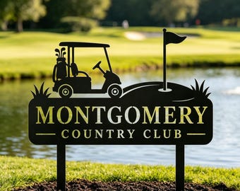 Custom Golf Cart Metal Yard Sign, Personalized Golf Country Club Sign, Golf Lover Gift, Last Name Golf Sign, Custom Family Name Sign