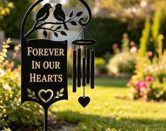 Campana de viento conmemorativa para jardín, regalo conmemorativo "Siempre en nuestros corazones", decoración de jardín de condolencia, letrero en recuerdo del cardenal.