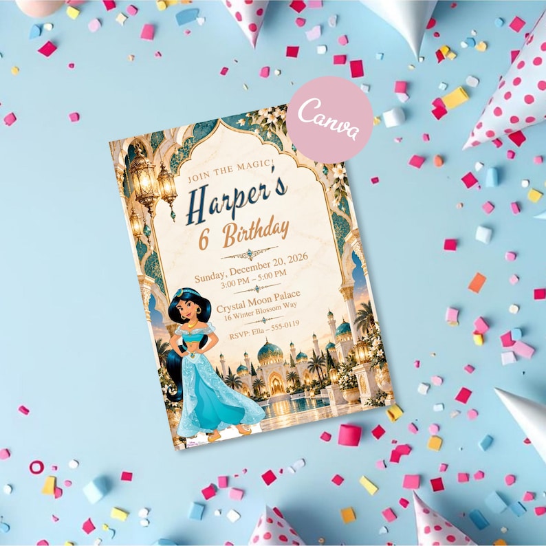 Princess Jasmine Birthday Invitation, Aladdin Arabian Princess Party ...