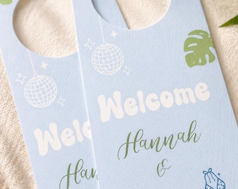 Letreros de bienvenida personalizados para puertas / Letreros personalizados para despedidas de soltera / Letreros para puertas de habitaciones de hotel / Recuerdos para fiestas de viajes de chicas