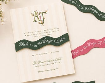 Personalized Invitation Belly Bands | Wavy Die Cut Paper | Custom Wedding Invite Wraps | Destination Wedding Details