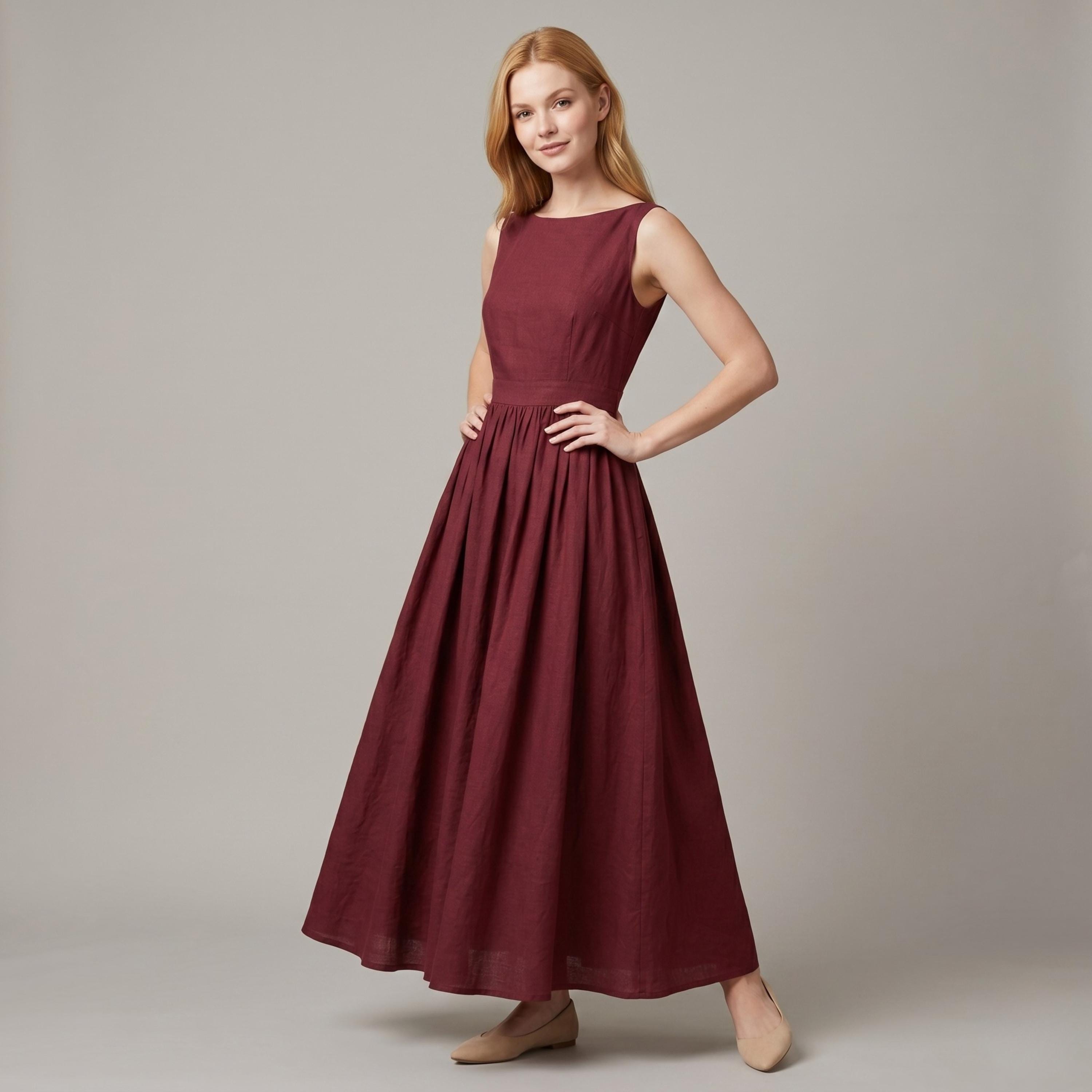 Sleeveless A Line Linen Dress