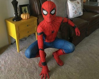 Spindelhjältebody för barn | Halloweenkostym för småbarn för cosplay | Rödblå dragkedja | Superhjältedräktidé