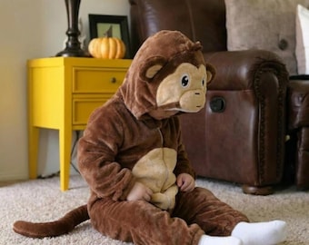 Halloween Gift Baby Toddler Monkey Costume Plush Animal Onesie Fleece Jumpsuit
