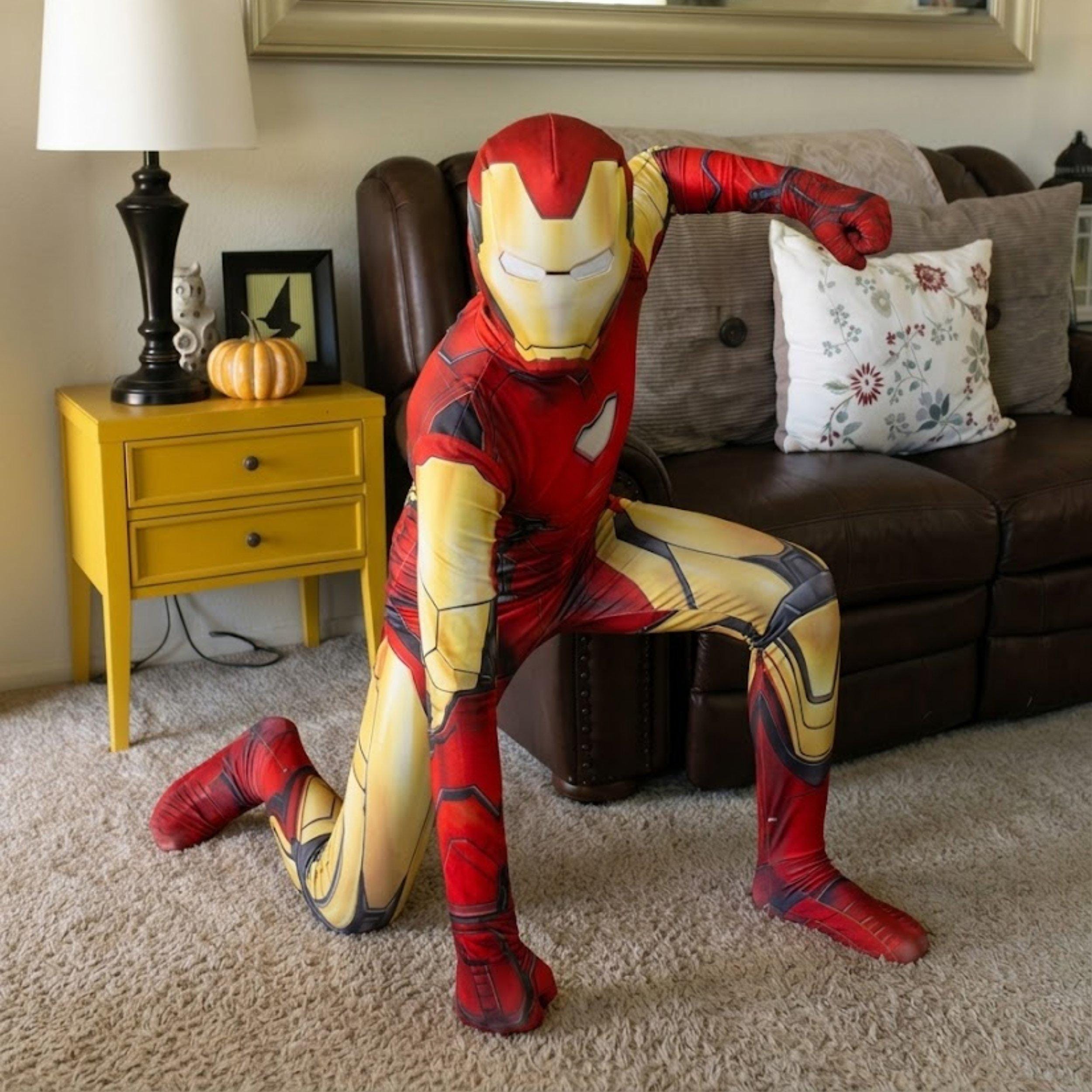 Superhero Full Body Costume for Kids Red Gold Cosplay Suit for Halloween Boys Bodysuit Costume Comic Con Costume Idea