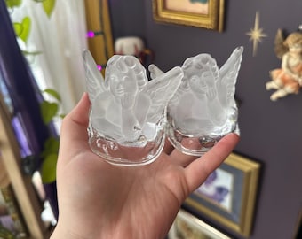 Vintage Frosted Glass Cherub Tealight Holders