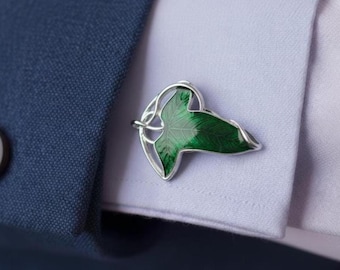 Elven Leaf Cufflinks: Fantasy Wedding Accessory, Deep Green, Forest Green, Gift For Weeding