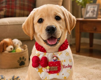 Personalized Dog Bandana Bib | Custom Puppy Drool Bib with Name | Cute Pet Scarf Collar | Adjustable Dog Neck Bib | Puppy Gift Accessory