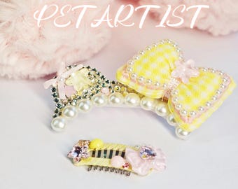 Maltees Pommeren konijn haarstrikset | Cat Cottagecore-clip, 2 stuks | Preppy lief cadeau voor huisdiermoeder