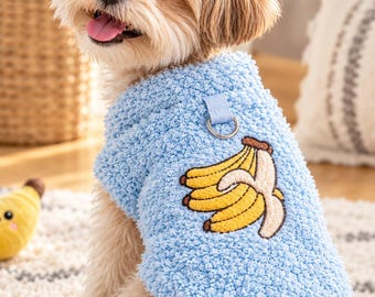 Small Dog Fleece Sweater, Cozy Banana Dog Clothes, Cute Puppy Outfit, Soft Blue Pet Jacket