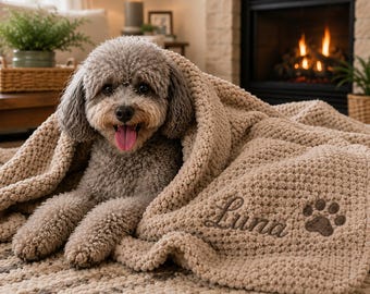 Personalized Dog Blanket with Name, Custom Embroidered Plush Pet Blanket, Soft Puppy Blanket, Dog Lover Gift, Personalized Cat Blanket