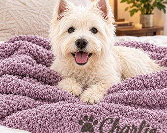 Personalized Dog Blanket, Custom Embroidered Pet Name Blanket, Cozy Puppy Throw, Paw Print Dog Gift, Pet Lover Gift