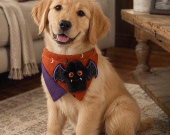 Halloween Pet Bandana, Black Bat Dog Bib, Cute Puppy Scarf, Halloween Dog Bandana, Small Dog Cat Accessory, Pet Costume