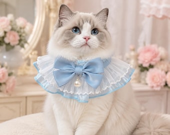 Personalized Lace Pet Collar with Bow & Pearl Charm, Elegant Cat Dog Ruffle Bib, Princess Style Puppy Kitten Neckwear, Cute Pet Gift
