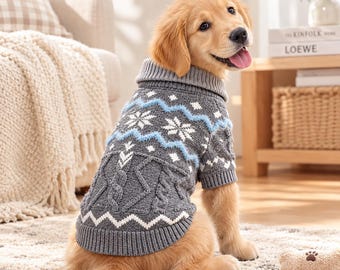 Nordic Snowflake Knit Dog Sweater, Warm Turtleneck Pet Sweater