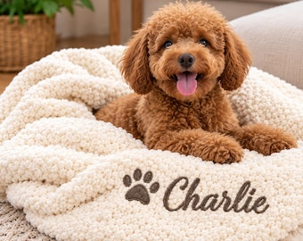 Personalized Dog Blanket, Custom Name Embroidered Pet Blanket, Cozy Puppy Throw, Dog Bed & Crate Blanket, Pet Birthday Gift