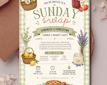 Sunday Swap Invitation, Farmers Market Party, Editable Canva Template (Digital Download)
