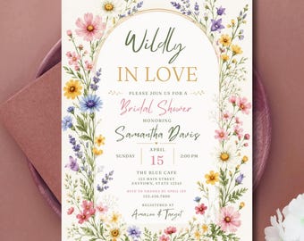 Wildflower Bridal Shower Invitation, Romantic Floral Template (Digital Download)
