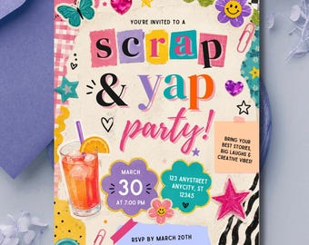 Scrap and Yap Party Invitation Template, Girls Night Craft Party Invite (Editable Canva Download)