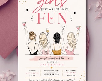 Girls Night Cocktail Party Invitation, Editable Canva Template (Digital Download)